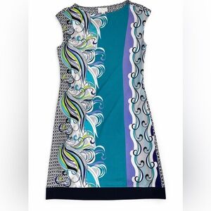 Donna Morgan Teal and Purple Patterned Dress Size 10